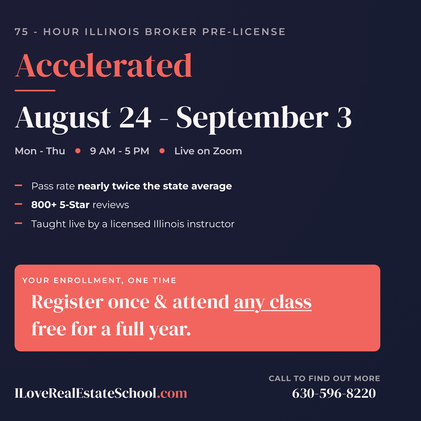 75-Hour Illinois Broker Pre-License Accelerated, August 24 - September 3